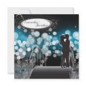 Wedding Invitation Blue Monogram Couple Love Kiss