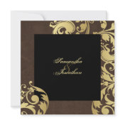 Wedding Invitation Brown Gold Black Pretty Floral