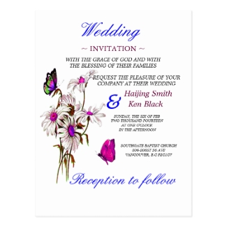 Wedding Invitation Butterflies with Pink Daisies