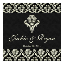 Wedding Invitation Chandelier Black Cream Damask
