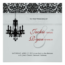 Wedding Invitation Chandelier Black Red Silver