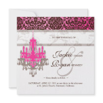 Wedding Invitation Chandelier Pink Brown Damask