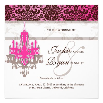 Wedding Invitation Chandelier Pink Brown Damask