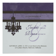Wedding Invitation Chandelier Purple Silver Floral