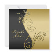 Wedding Invitation Classy Black Gold Floral