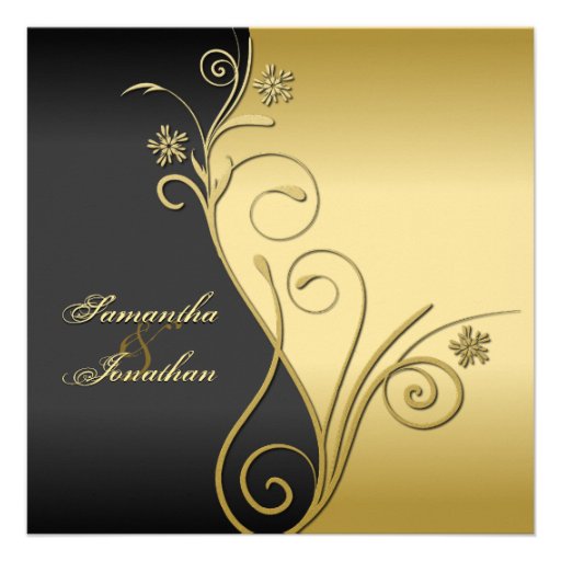 Wedding Invitation Classy Black Gold Floral