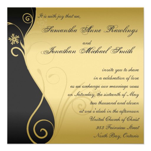 Wedding Invitation Classy Black Gold Floral
