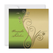 Wedding Invitation Classy Green Gold Floral Swirls