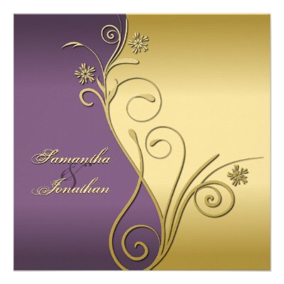 Wedding Invitation Classy Purple Gold Floral