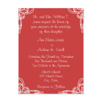 Wedding Invitation Corners Swirl on Deep Rose postcards