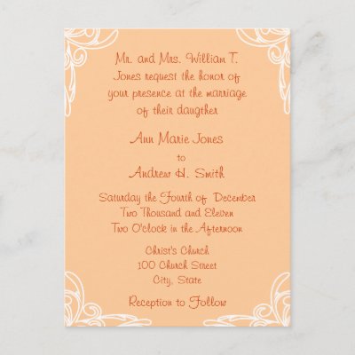 Post Wedding Invitations on Wedding Invitation Corners Swirl On Peach Post Card From Zazzle Com