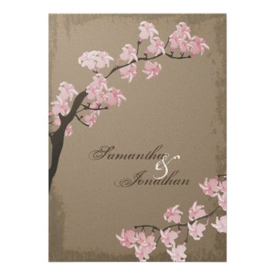 Wedding Invitation - Elegant Brown Cherry Blossom