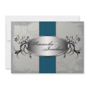 Wedding Invitation Elegant Gray Blue Aged Floral