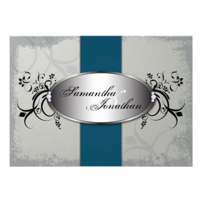 Wedding Invitation Elegant Gray Blue Aged Floral