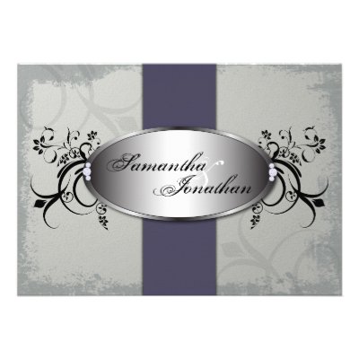 Wedding Invitation Elegant Gray Purple Aged Floral