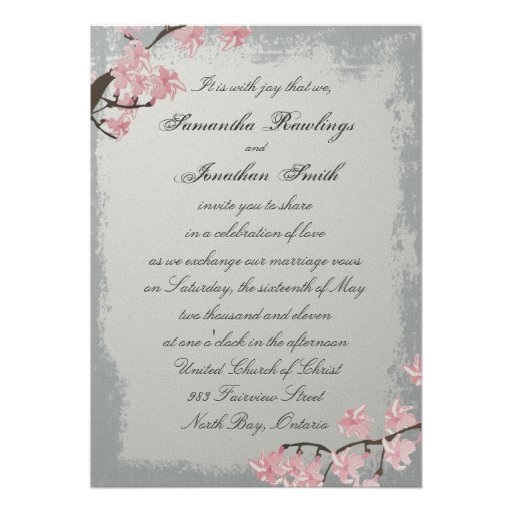 Wedding Invitation - Elegant Grey Cherry Blossom