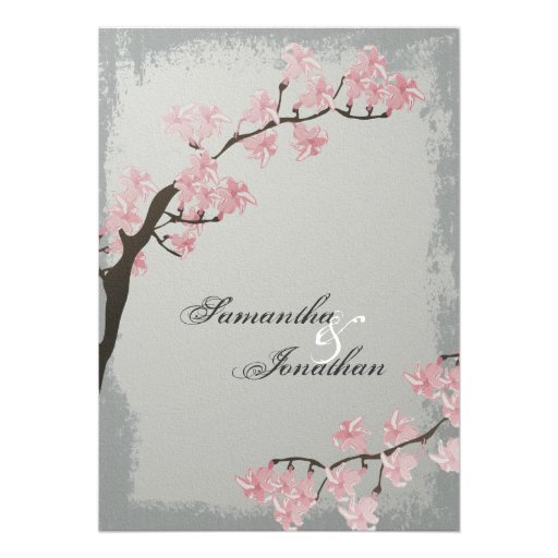 Wedding Invitation - Elegant Grey Cherry Blossom