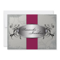 Wedding Invitation Elegant Grey Cherry Red Floral