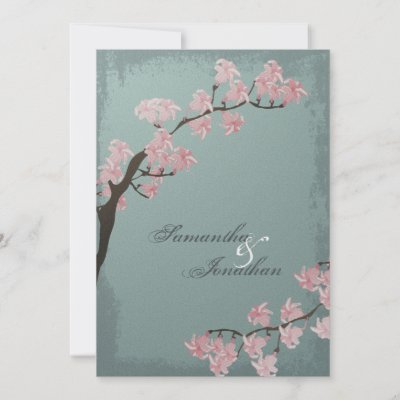 Wedding Invitation Elegant Teal Cherry Blossom by OLPamPam classy weddings
