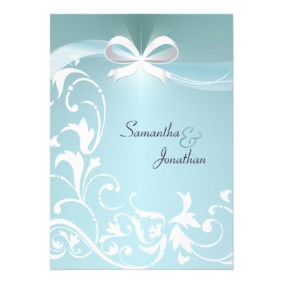 Wedding Invitation - Elegant Teal Floral Ribbon