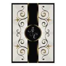 Wedding Invitation Gold Black Cream Elegant Spiral