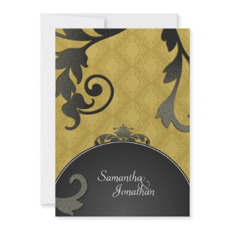 Wedding Invitation - Gold & Black Damask Floral invitation