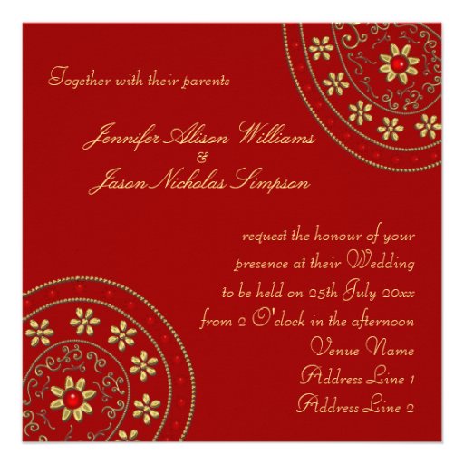Wedding Invitation Gold & Jewels Indian Inspired (front side)