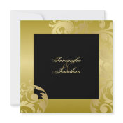 Wedding Invitation Gold Metal Black Elegant Floral