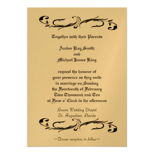 Wedding invitation gold METALLIC two sided print 5" X 7" Invitation