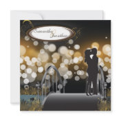Wedding Invitation Gold Monogram Couple Love Kiss