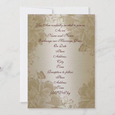 Embossed Wedding Invitations on Wedding Invitation On Gold Satin Background With Embossed Flowers And