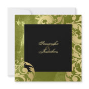 Wedding Invitation Green Gold Black Pretty Floral