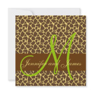 Wedding Invitation Green Monogram Giraffe Pattern invitation