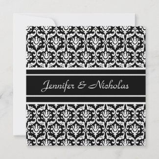 Wedding Invitation in Stylish Black & White Damask zazzle_invitation