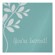 Wedding Invitation Leaf Branch Baby Blue Silver