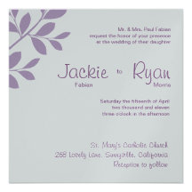 Wedding Invitation Leaf Branch Purple Silver