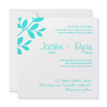 Wedding Invitation Leaf Branch Turquoise Blue