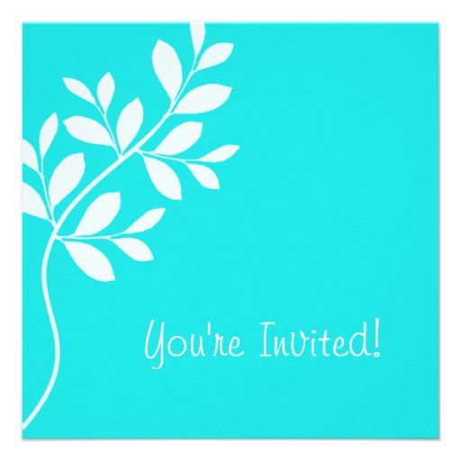 Wedding Invitation Leaf Branch Turquoise Blue