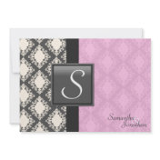 Wedding Invitation - Light Pink Damask Monogram