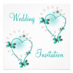Wedding Invitation Mint Heart And Butterflies