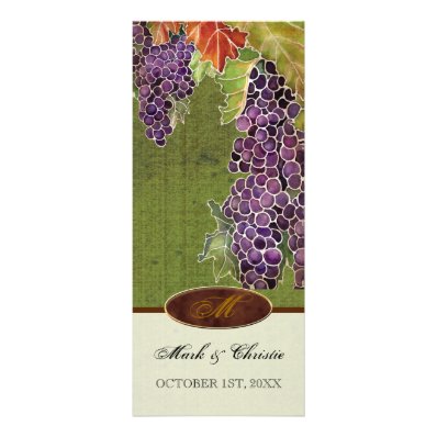 Wedding Invitation Monogram Autumn Grape Leaf