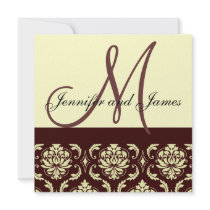 Wedding Invitation Monogram Brown Ivory Damask