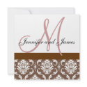 Wedding Invitation Monogram Brown Pink Damask invitation