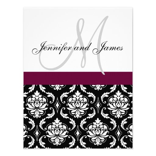 Wedding Invitation Monogram Burgundy Black Damask