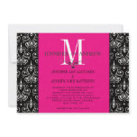 Wedding Invitation Monogram Chandelier Hot Pink