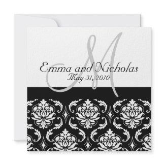 Wedding Invitation Monogram Damask Back View invitation