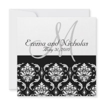 Wedding Invitation Monogram Damask Back View