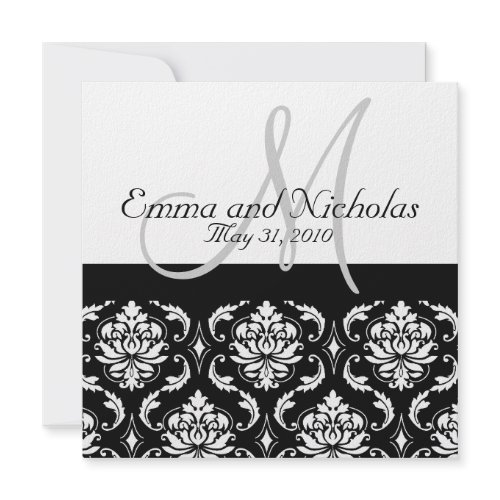 Wedding Invitation Monogram Damask Back View invitation