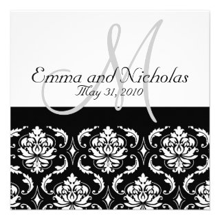 Wedding Invitation Monogram Damask Back View