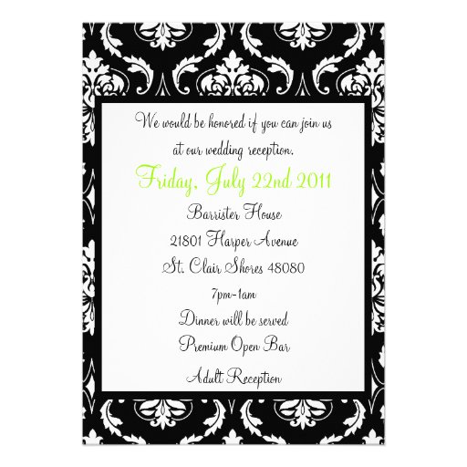 Wedding Invitation Monogram Damask Black